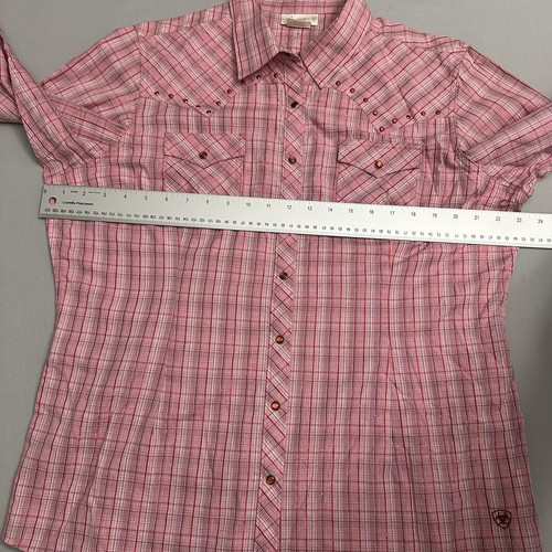 Ariat Western Shirt Women XL Pearl Snap Embellished Plaid Cowgirl Pink Pockets - Picture 9 of 19