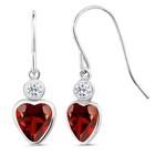 14K White Gold Garnet and White Topaz French Wire Dangle Hook Earrings For