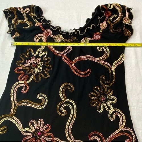 Boho Chic Top bestickt Blumen Swirl schwarz Gr. M - Bild 3 von 5