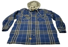 Brazos Work Force Blue & Gray Plaid Hooded Flannel Shirt Jacket. Men's Size 2XL