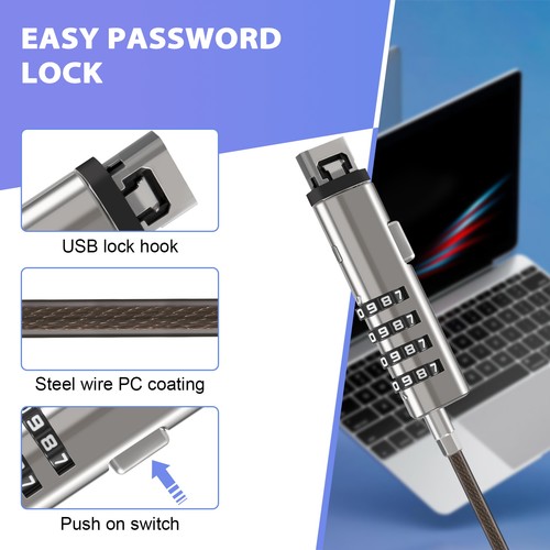 4 Digital Universalschloss USB Laptop Sicherheitskabelschloss für Computer E1W66391 - Bild 3 von 5