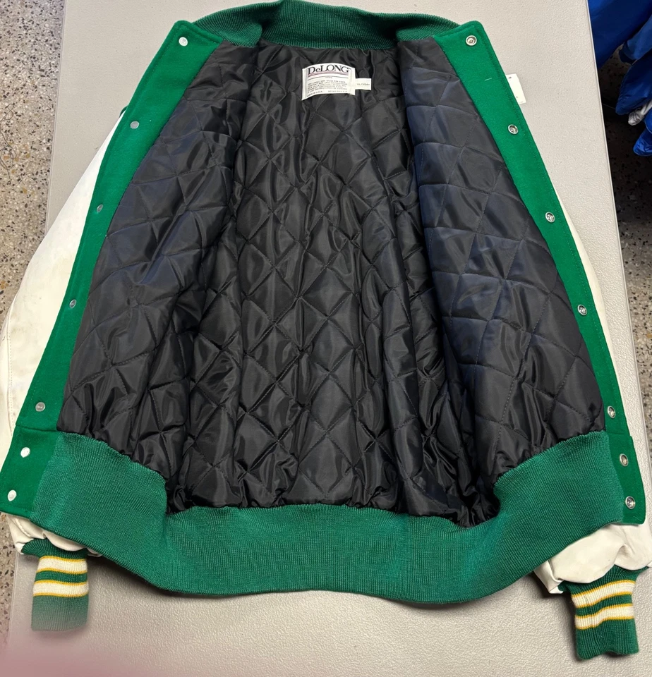 New DeLong Award Athletic Letter Jacket, Kelly Green/White/Gold, Adult XLG - Image 3 of 4