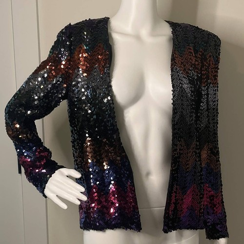 Vintage 80s Jo Ed Sophisticates Sequin Disco Sparkling Open Jacket Size Medium - Picture 2 of 16