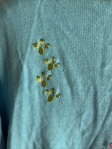 Cardigan maglione vintage anni 80 Deadstock Berek gattino gatto-M con perline ricamate-M - Foto 10 di 20