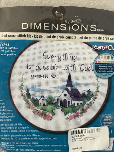 Dimensions Counted Cross Stitch Craft Kit Everything Is Possible With God New - Picture 2 of 3
