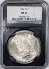 1922 NGC MS63 Peace Silver Dollar Philadelphia Mint Uncirculated BU+