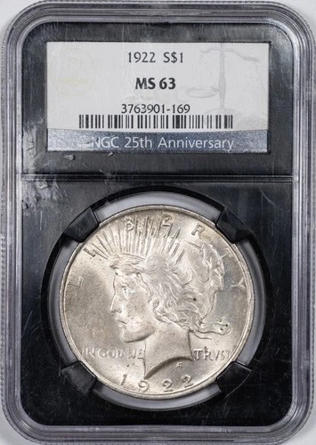 1922 NGC MS63 Peace Silver Dollar Philadelphia Mint Uncirculated BU+