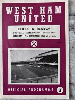 West Ham United Reserves v Chelsea Reserves. September 19th 1959. Combination.