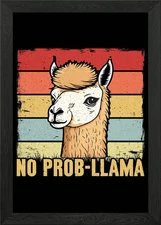 No Prob-Llama Retro Llama Framed Wall Art Poster Canvas Print Picture