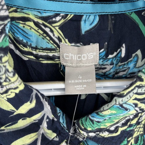 Chicos Top Womens 4 20 22 Blue Floral Crinkle Cotton Lightweight Button Up NWT - Picture 2 of 14