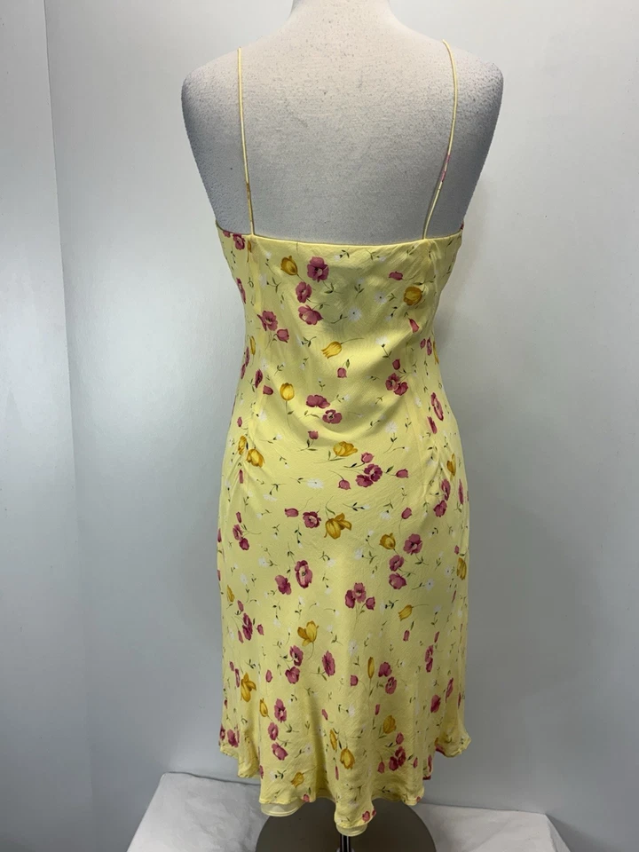 Vestido De Colección Ralph Lauren Floral Midi Sin Mangas Talla 10 Amarillo Y2K DEFECTOS Foto 3 de 4
