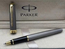 Grey Grid Parker Sonnet Series Fine (F) Nib Rollerball Pen Black Ink With Box