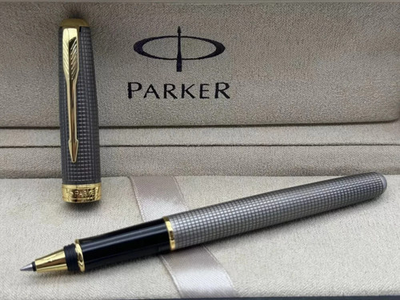 #ad Grey Grid Parker Sonnet Series Fine F Nib Rollerball Pen Black Ink With Box $17.99