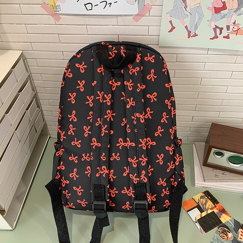 Bow Print School Backpack Preppy Bookbag Middle School Bag for Teen Girls - Picture 5 of 19