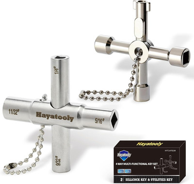 4-Way Sillcock Key, 2-Pack 40Cr Water Key, Multi-Functional & Utility , Shut off