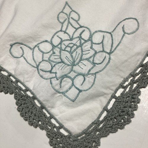 Set 8 tovaglioli cotone uncinetto pizzo bordi ricamati rotolo bianco verde vintage - Foto 4 di 12