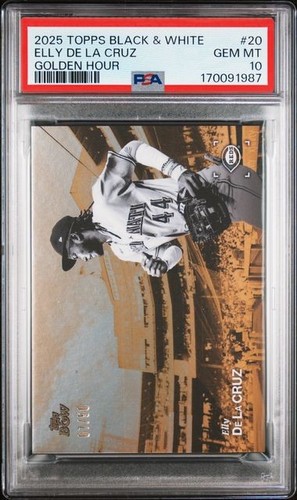 2025 Topps Black & White Elly De La Cruz Golden Hour #20 Reds 7/50 PSA 10