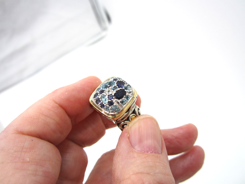 John Hardy Sterling Silver 18K Gold Shades of Blue Topaz Iolite Size 7 Ring - Picture 4 of 7
