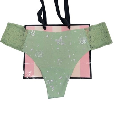 Victoria's Secret PINK Lace Waist Thong Panty Celestial Silver Print M