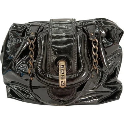 Vintage Fendi Patent Handbag Authentic Women's Black Leather Designer Preloved - Image 1 of 4