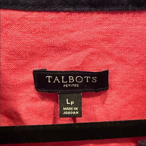 Talbots Pink Top with Black and White Trim 100% Linen Size Large - Picture 2 of 6