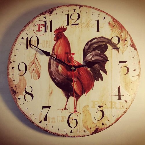 Kitchen Wall Clock 12 Inch Rustic Rooster Silent Non Ticking Wall Clock6879 - Picture 4 of 8