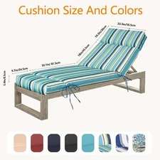 1Pcs Lounge Chair Cushion Water Resistant Outdoor Chaise Cushions Patio Poolside
