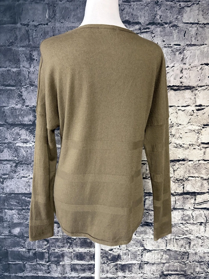 Suéter de lana merino Horny Toad para mujer mediano verde oliva rayas cuello redondo Foto 3 de 4