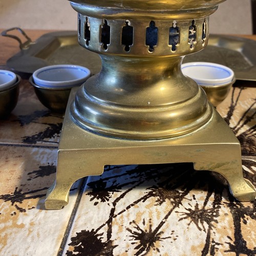 Rare Antique Late 19th Century Brass Russian Samovar Tray Teapot Teacup Set - Picture 9 of 24