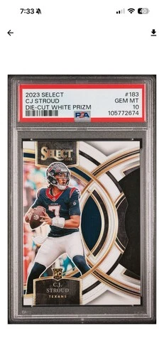 2023 Panini Select Premier Level C.J. Stroud White Prizm Die-Cut /199 PSA 10