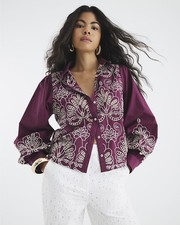 River Island Womens Shirt Red Long Sleeve Cutwork Style Collar Button Top