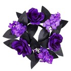 Purple Floral Wreath Halloween Candle Ring with Black Leaves for Festive Use