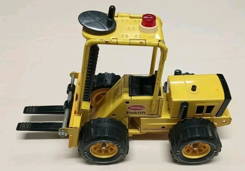 Vintage 1970's Tonka Yellow Forklift XR-101 With Crate / Box Pressed Steel Toy - Picture 2 of 24