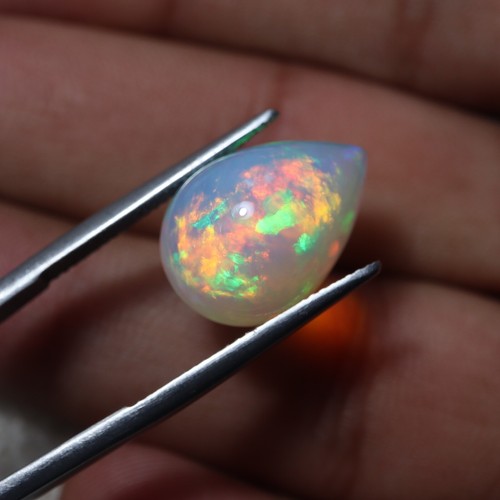 8.3 Cts Natural AAA Multi Flashy Fire Multi Ethiopian Opal Pear Cabs 18.2x12.4MM - Picture 1 of 10