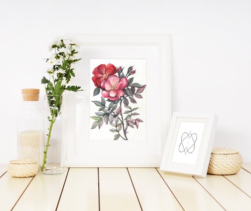 Red Roses Original Gouache Painting 12'x8' Rose Art Pink Flowers Painting - Picture 8 of 8