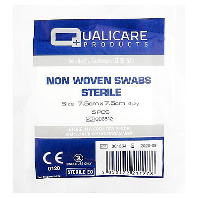Qualicare Vlies 7,5 cm x 7,5 cm steril Erste Hilfe hochwertige Mulltupfer x 5