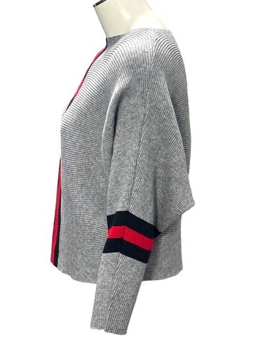 CCC Gray Batwing Crop Top Sweater Red Black Stripes Chic Style Comfortable Versa - Picture 2 of 9