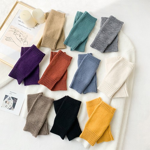 Unisex Men Women Winter Warm Fingerless Gloves Half Finger Knitted Mittens - Picture 5 of 22