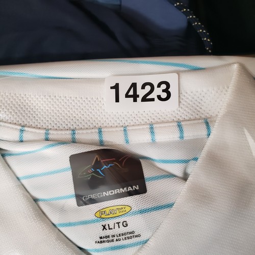 Camicia da golf Greg Norman Play Dry x Congressional Junior Polo nuova con etichette XL blu a righe - Foto 14 di 14