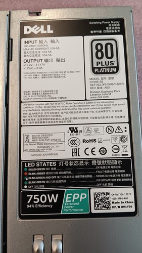 LOT OF 2 DELL 750W EPP 80 PLUS PLATINUM POWER SUPPLY D750E-S6 - Picture 3 of 4