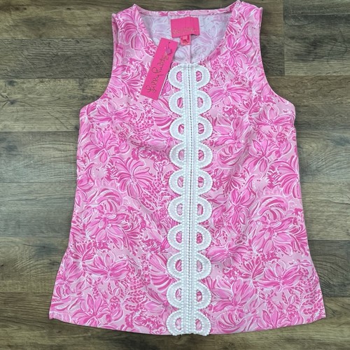 Lilly Pulitzer - Neu mit Etikett Fola ärmelloses Top - Größe 00 - rosa Blüten Foxy Lama - Bild 2 von 8