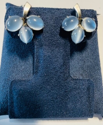 Vintage Ohrringe Sterlingsilber blau/grau Tigerauge Schraubverschluss - Bild 2 von 5