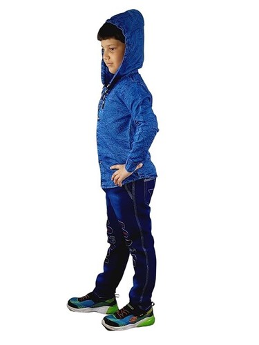 Boys Denim Full Hoode Cap Shirt And Jeans Pant Combo Sets Party Wear Dress - Picture 4 of 12