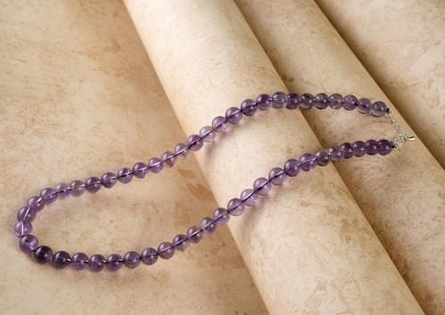 Natürlicher Amethyst Edelstein 8 mm Rund Glatt Verstellbar Perlen Halskette - Bild 1 von 5