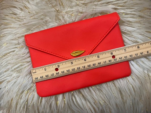 Ipsy 2/2021 Sealed with a Kiss Makeup Bag Cosmetic Tomato Red Gold Snap Clutch - Picture 3 of 6
