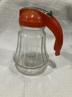 Vintage Federal Tool Corp. Chicago Glass Syrup Dispenser w/Red Lid, 5.5” Tall