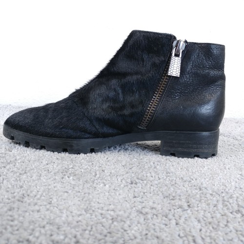 Luxury Rebel Ankle Boots Womens Size 38 EU Shoes Calf Hair Black Leather Zip Up - Picture 5 of 14