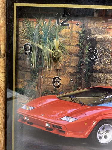 VINTAGE 80s RARE FRAMED WALL CLOCK Red Lamborghini Countach LP500 - Picture 2 of 6