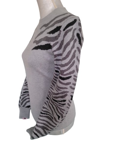 Torn by Ronny Kobo Shauna Sweater Womens Size Small Grey Zebra Knits Print Crew - Picture 3 of 6