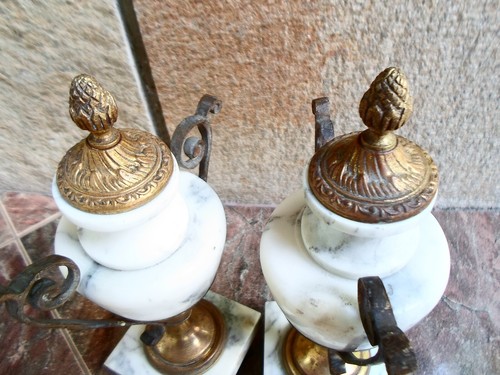 Pair Antique Bronze/Marble Garnitures For French Portico Clock Louis 16 - 19c. - Picture 8 of 9